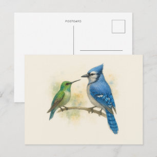 Hummingbird und Blue Jay Nature Postkarte