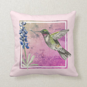Hummingbird und Bluebonnet im rosa Hintergrund Kissen