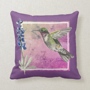 Hummingbird und Bluebonnet im rosa Hintergrund Kissen