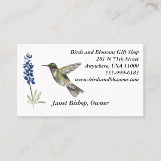 Hummingbird und Bluebonnet Visitenkarte