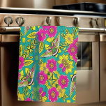 HUMMINGBIRD und Blume Geschirrtuch<br><div class="desc">hellrosa und gelb,  Kolibri in stylisierter Form</div>