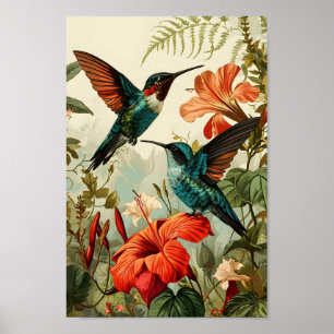 Hummingbird und Blume: Vintag Poster