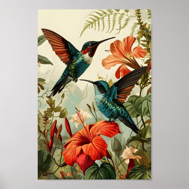 Hummingbird und Blume: Vintag Poster (Vorne)