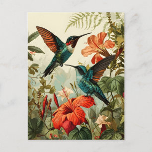 Hummingbird und Blume: Vintage Postkarte