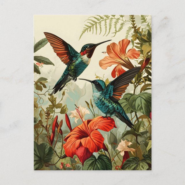 Hummingbird und Blume: Vintage Postkarte (Vorderseite)