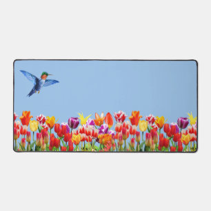 Hummingbird und farbenfrohe Tulip-Blume Schreibtischunterlage