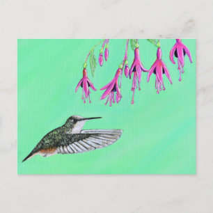 Hummingbird und Fuchsia-Malerei Postkarte