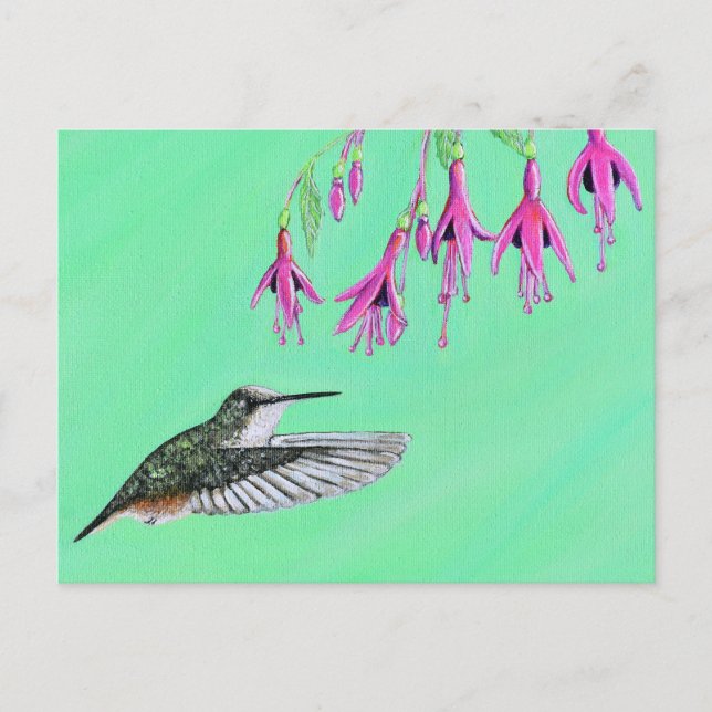 Hummingbird und Fuchsia-Malerei Postkarte (Vorderseite)