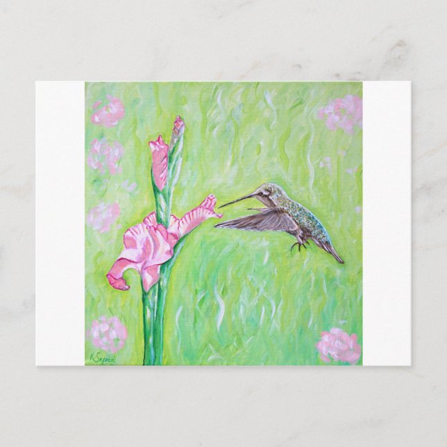 Hummingbird und Gladioli Painting Postkarte (Vorderseite)