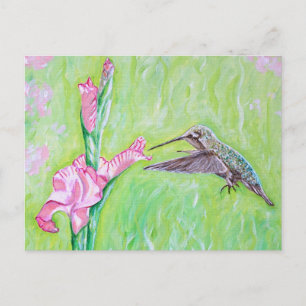 Hummingbird und Gladioli Painting Postkarte