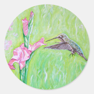 Hummingbird und Gladioli Painting Runder Aufkleber