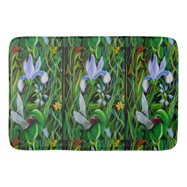 Hummingbird und Iris Bath Mat Badematte (Vorderseite)