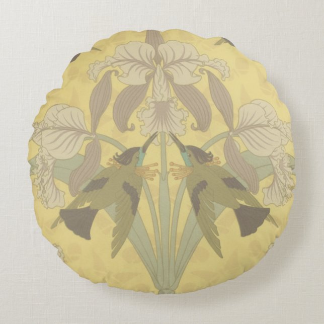 Hummingbird und Iris Rundes Kissen (Vorderseite)