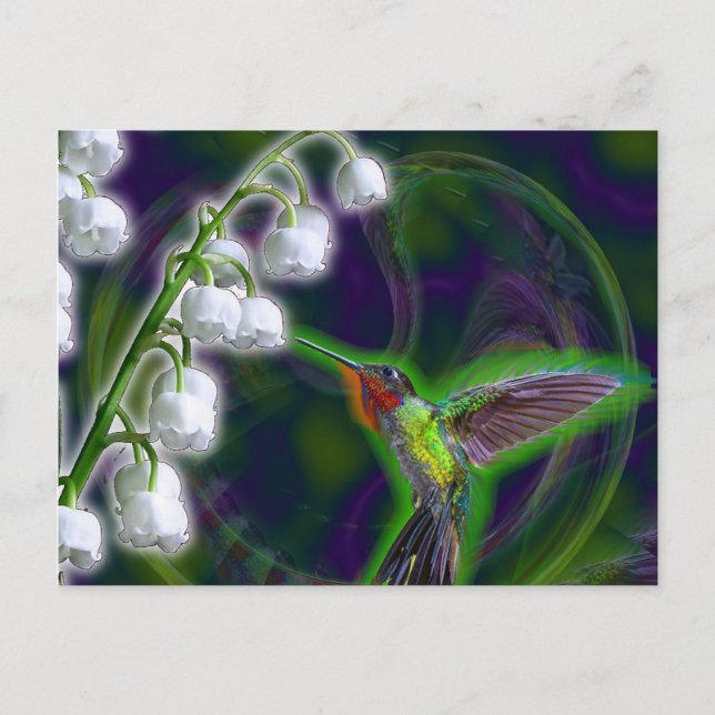 Hummingbird und Lily der Blume des Tals Postkarte (Vorderseite)
