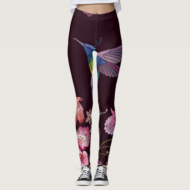 Hummingbird und Orchideen, tropische nahtlose Mode Leggings (Vorderseite)