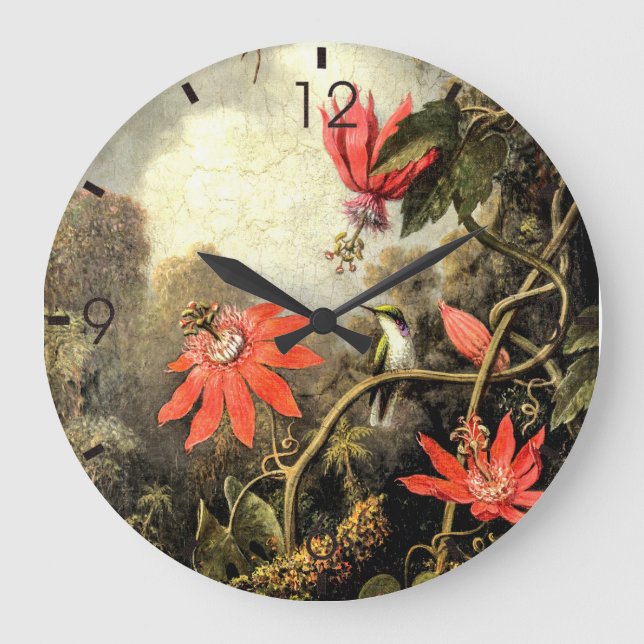 Hummingbird und Passionblumen Große Wanduhr (Vorderseite)