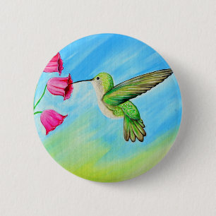 Hummingbird und Pink Bell Blume Malerei Button