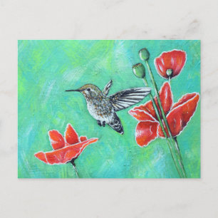 Hummingbird und Poppies Painting Postkarte