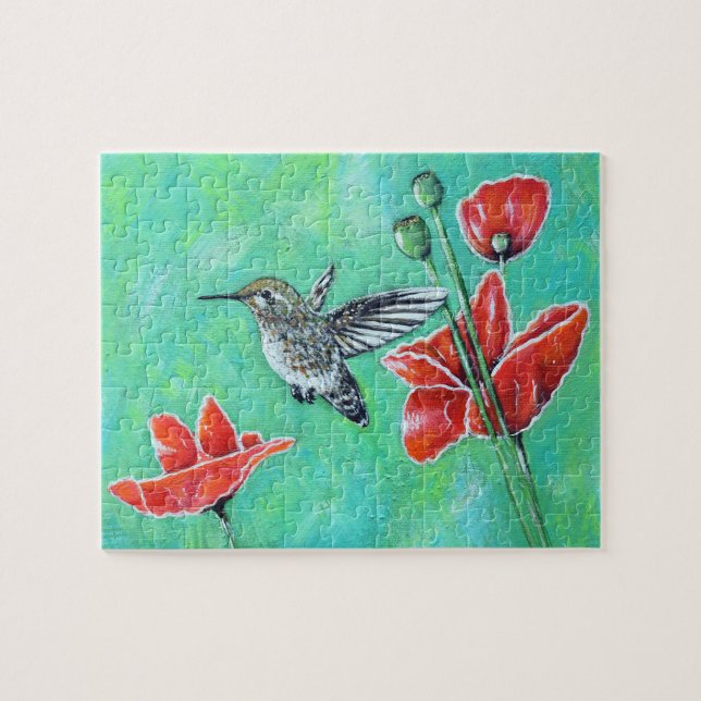 Hummingbird und Poppies Painting Puzzle (Horizontal)