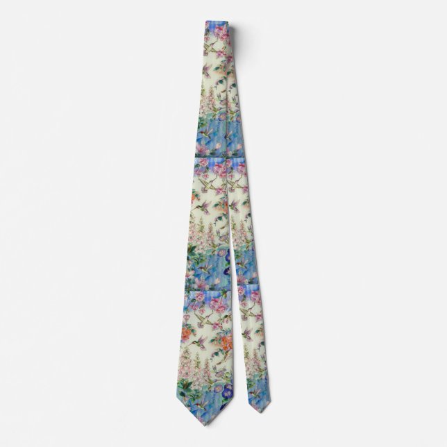 HUMMINGBIRD und rosa Blume Necktie Krawatte (Vorderseite)