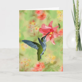 Hummingbird und Rosa Liege auf Blumenmuster Karte