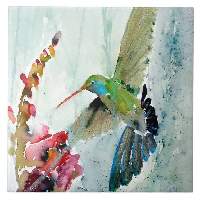 Hummingbird und Snapdragon Trivet Fliese (Vorderseite)