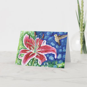Hummingbird und Stargazer Lily Painting Karte