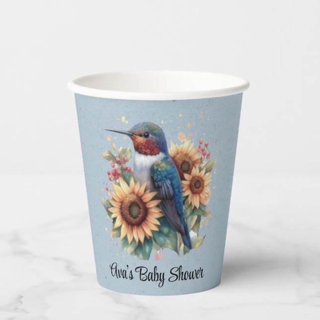 Hummingbird und Sunflower Blue Baby Dusche Pappbecher (Vorderseite)