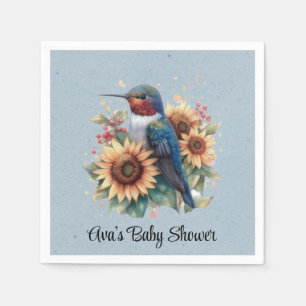 Hummingbird und Sunflower Blue Baby Dusche Serviette