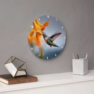 Hummingbird und Trumpet Blume Naturalismus Große Wanduhr