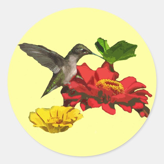 Hummingbird und Zinnias Runder Aufkleber (Vorderseite)