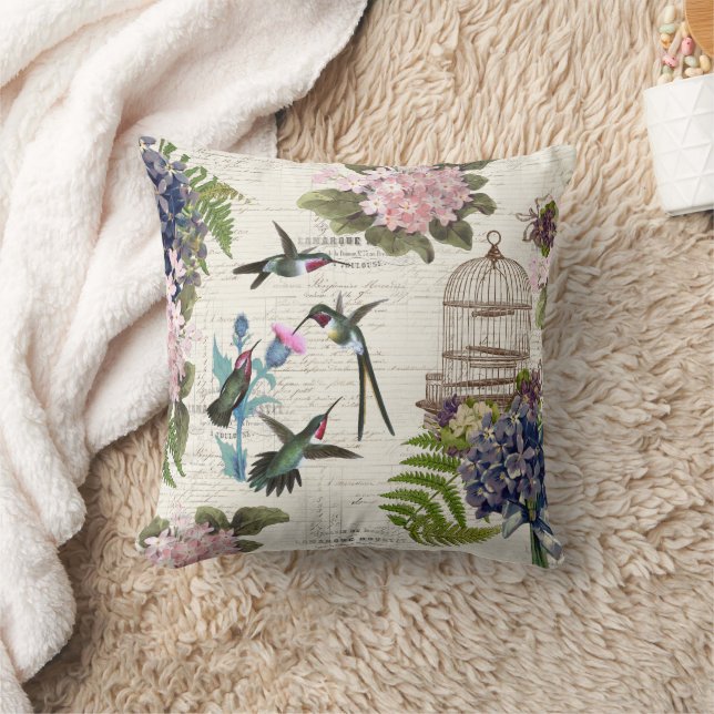 Hummingbird Vintag Birdcage Floral Throw Kissen (Decke)
