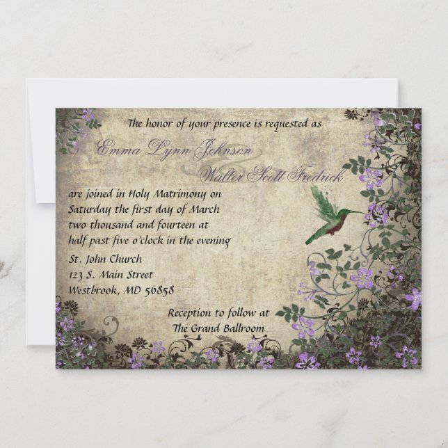 Hummingbird Vintage Wedding Einladung (Vorderseite)