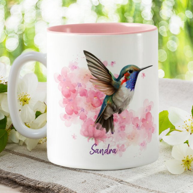 Hummingbird Wasserfarbe Rosa Personalisiert Zweifarbige Tasse (Von Creator hochgeladen)
