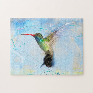 Hummingbird watercolor blue green pretty puzzle