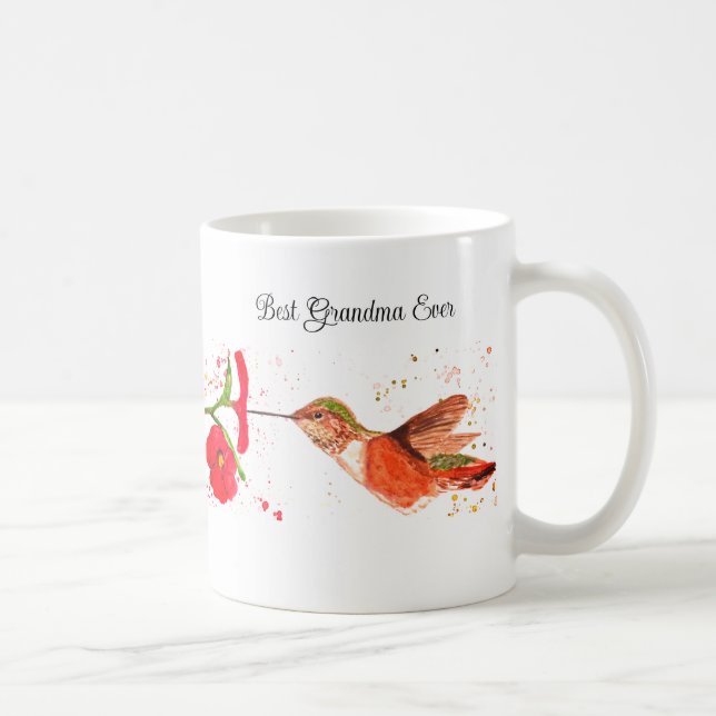 Hummingbird Watercolor Flora Grandma Nana Garden Kaffeetasse (Rechts)