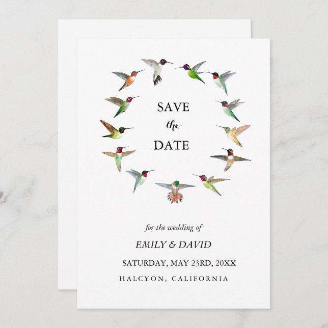 Hummingbird Wedding Save the Date Announcement Einladung (Vorne/Hinten)