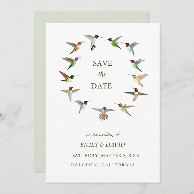 Hummingbird Wedding Save the Date Announcement Einladung (Vorne/Hinten)