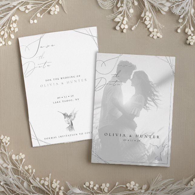 Hummingbird Wedding Save the Date Black and White Folieneinladung (Von Creator hochgeladen)