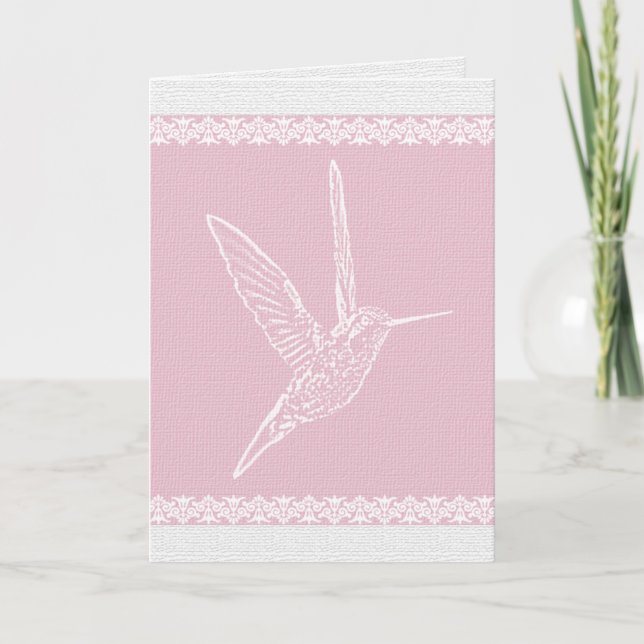 Hummingbird Weiß und Rosa Karte (Vorderseite)