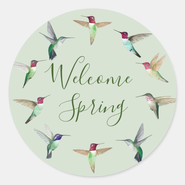 Hummingbird Welcome Spring Classic Round Sticker (Vorderseite)