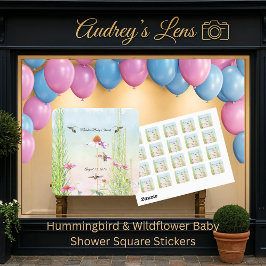 Hummingbird & Wildflower Baby Shower Quadratischer Aufkleber