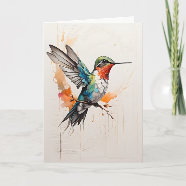 Hummingbird Wings Spread Splash Art Blank Karte (Vorderseite)