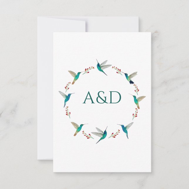 Hummingbird Wreath Wedding RSVP Card Einladung (Vorderseite)
