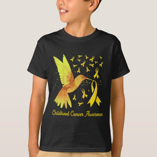 Hummingbird Yellow Gold Childhood Cancer Awareness T-Shirt (Vorderseite)