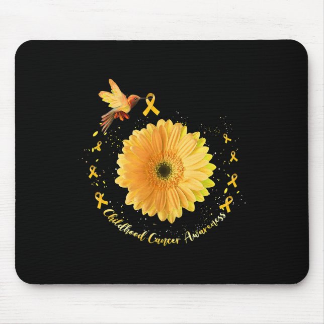 Hummingbird Yellow Sunflower Childhood Cancer Awar Mousepad (Vorne)