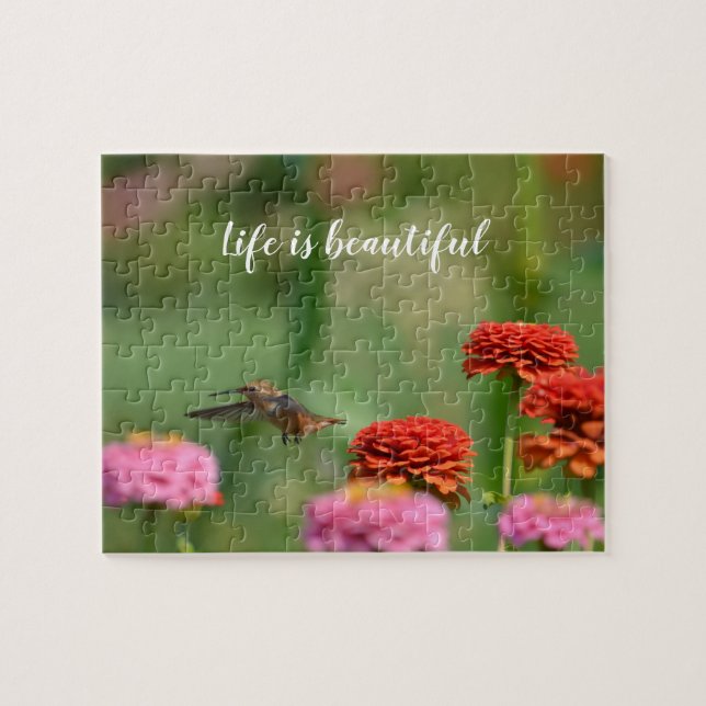 Hummingbird Zinnia Blume Puzzle (Horizontal)