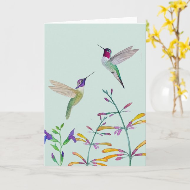 Hummingbirds and Flowers Karte (Gelbe Blume)