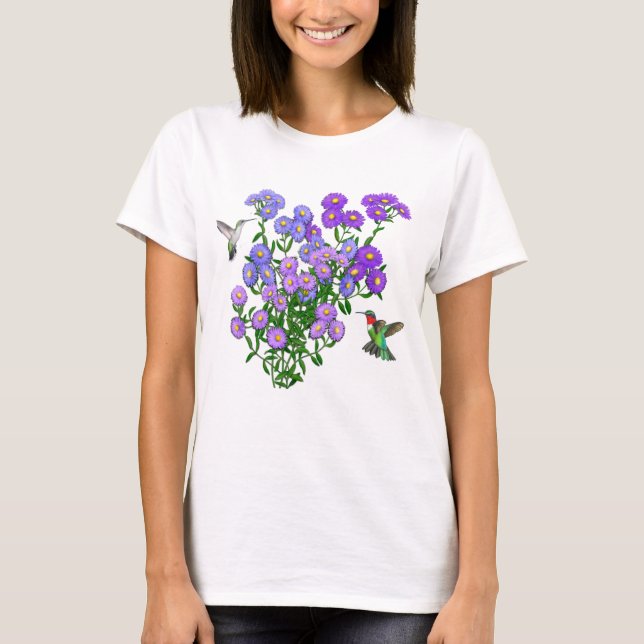Hummingbirds auf Aster Blume Ladys Raglan Sweats T-Shirt (Vorderseite)