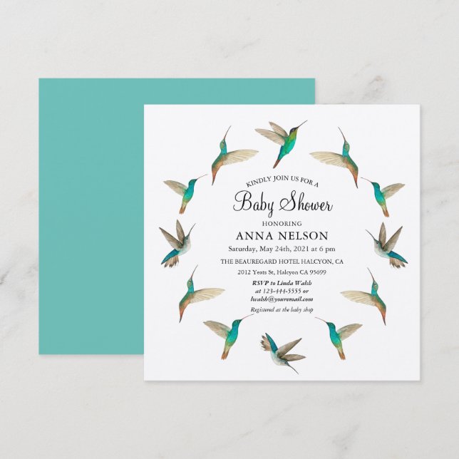 Hummingbirds Baby Shower Einladung (Vorne/Hinten)